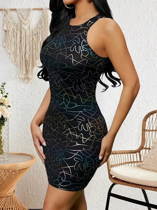 Black Abstract print Bodycon dress DLPL