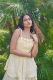 Cream Short Frill Dress with shoulder ties. DLPL