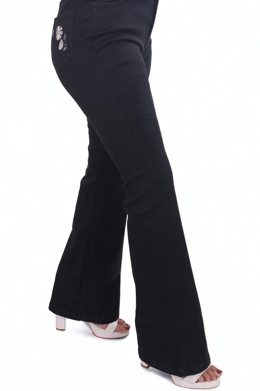 Black Flared Jeans with Embroidery DLPL