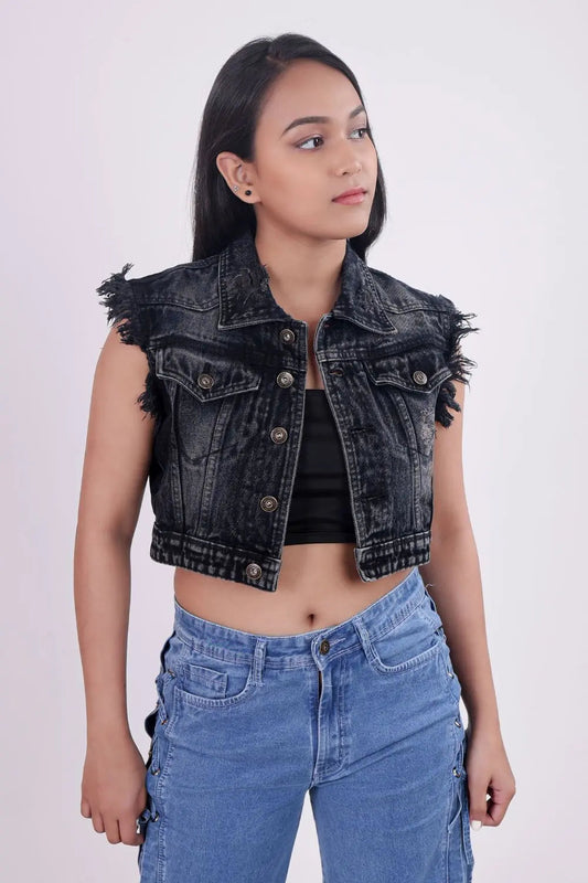 Black Cropped Denim jacket DLPL