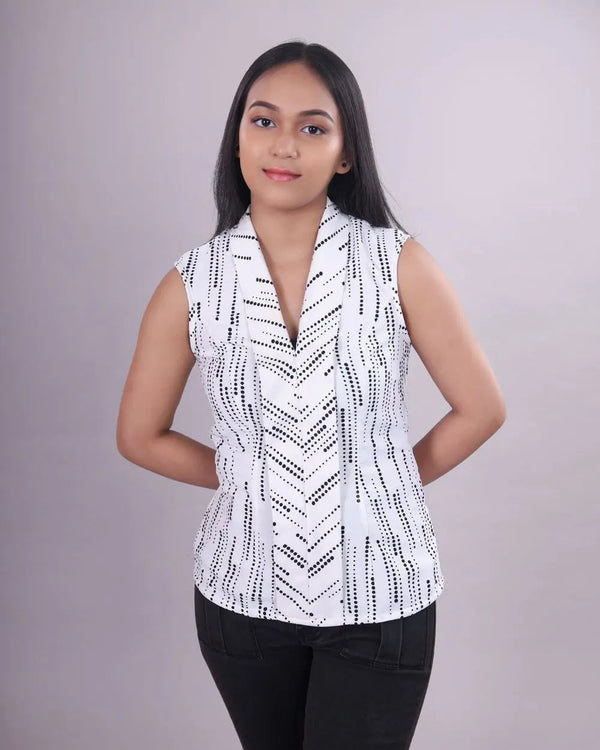 Short Sleeve Black on White Top