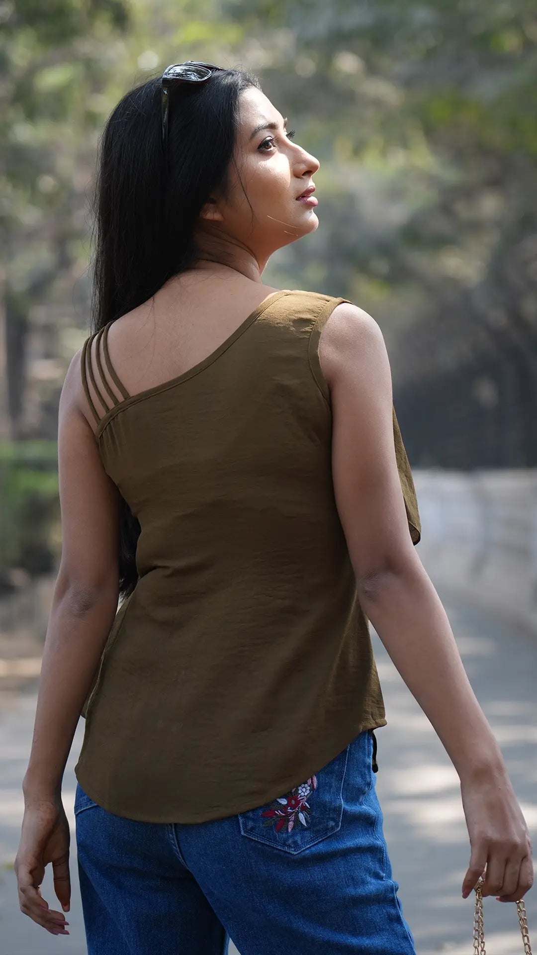 Dark Olive Green Layered Sleeveless Top DLPL