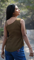 Dark Olive Green Layered Sleeveless Top DLPL
