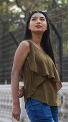 Dark Olive Green Layered Sleeveless Top DLPL