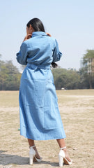 Midi denim Shirt dress with long sleeve DLPL
