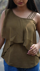 Dark Olive Green Layered Sleeveless Top DLPL