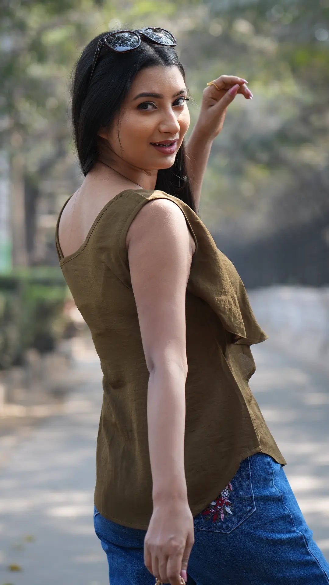Dark Olive Green Layered Sleeveless Top DLPL