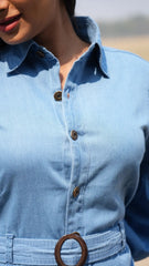 Midi denim Shirt dress with long sleeve DLPL