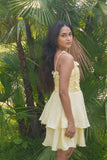 Cream Short Frill Dress with shoulder ties. DLPL
