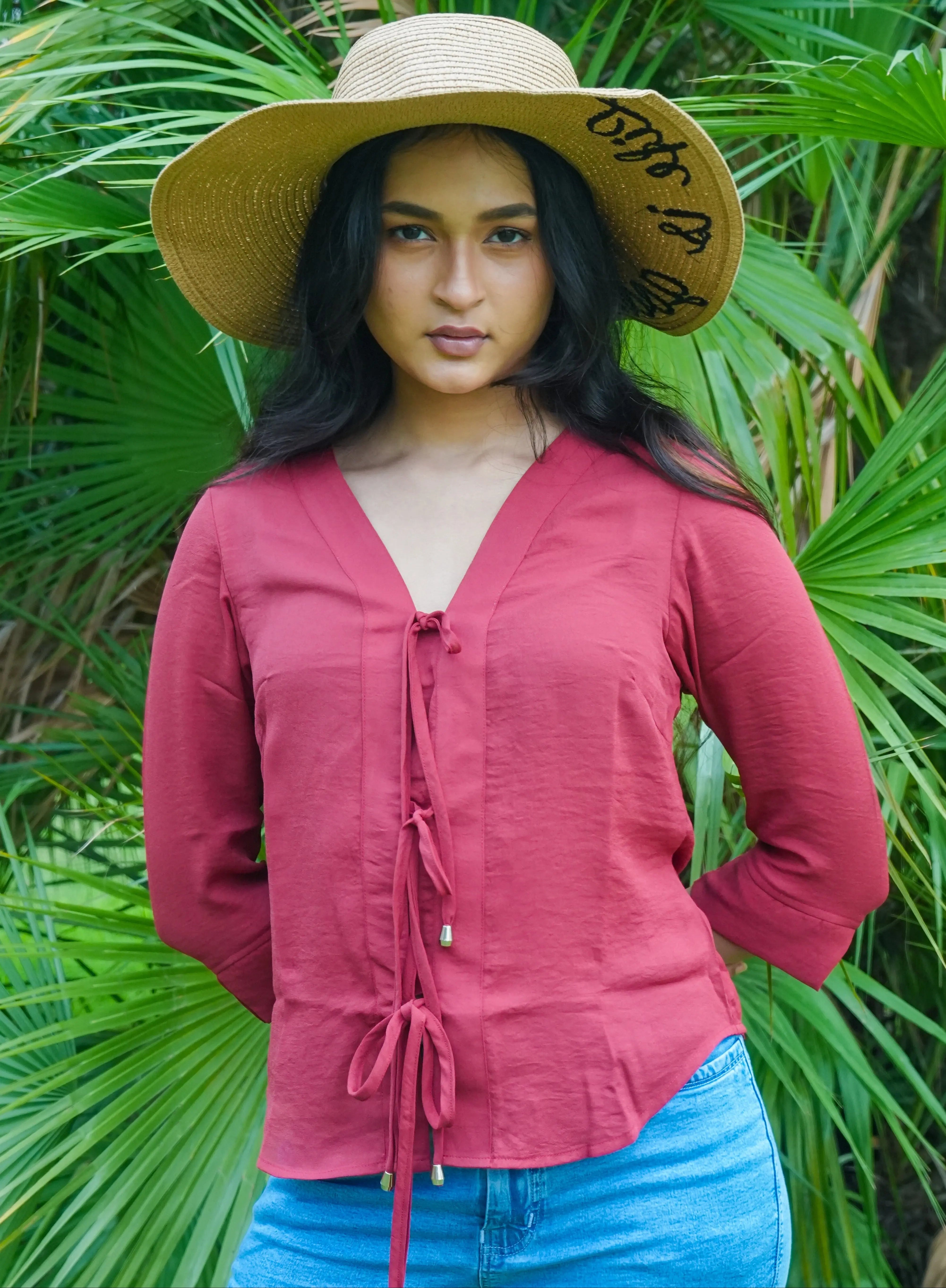 Deep Rose Front tie Top DLPL