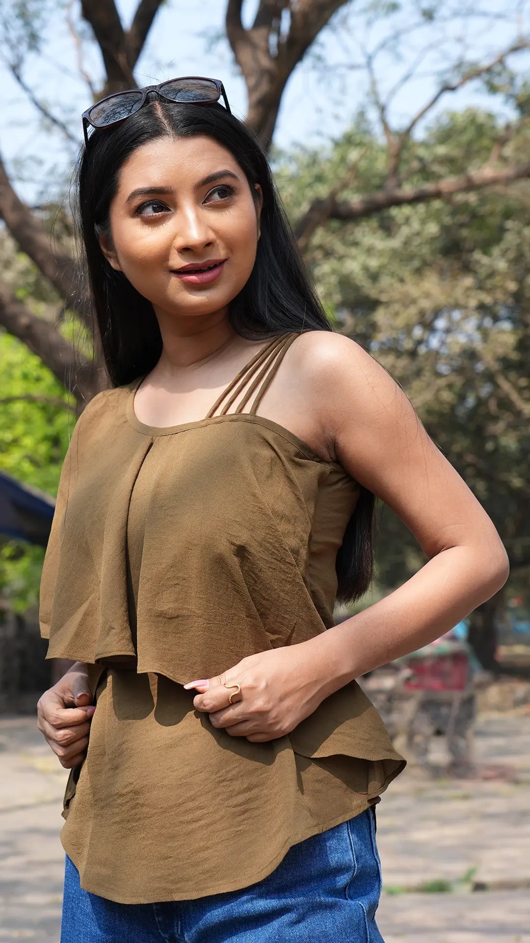 Dark Olive Green Layered Sleeveless Top DLPL