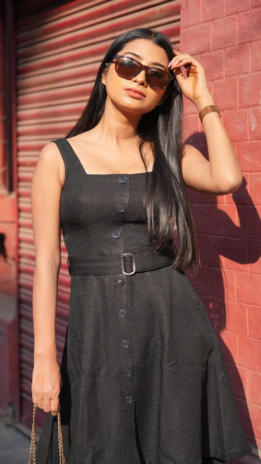 Black Short Dress with Belt DLPL