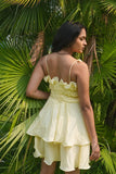 Cream Short Frill Dress with shoulder ties. DLPL