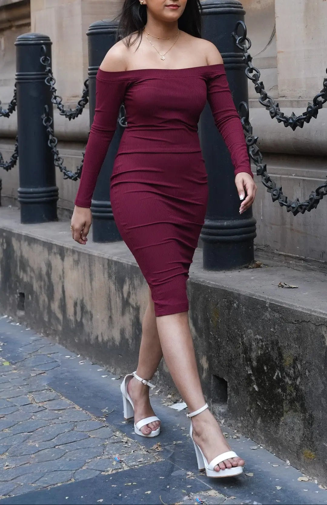 Bordeaux Grace Off-Shoulder Dress DLPL