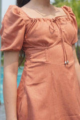 Burnt Orange Short Sleeve dress with back ties. DLPL