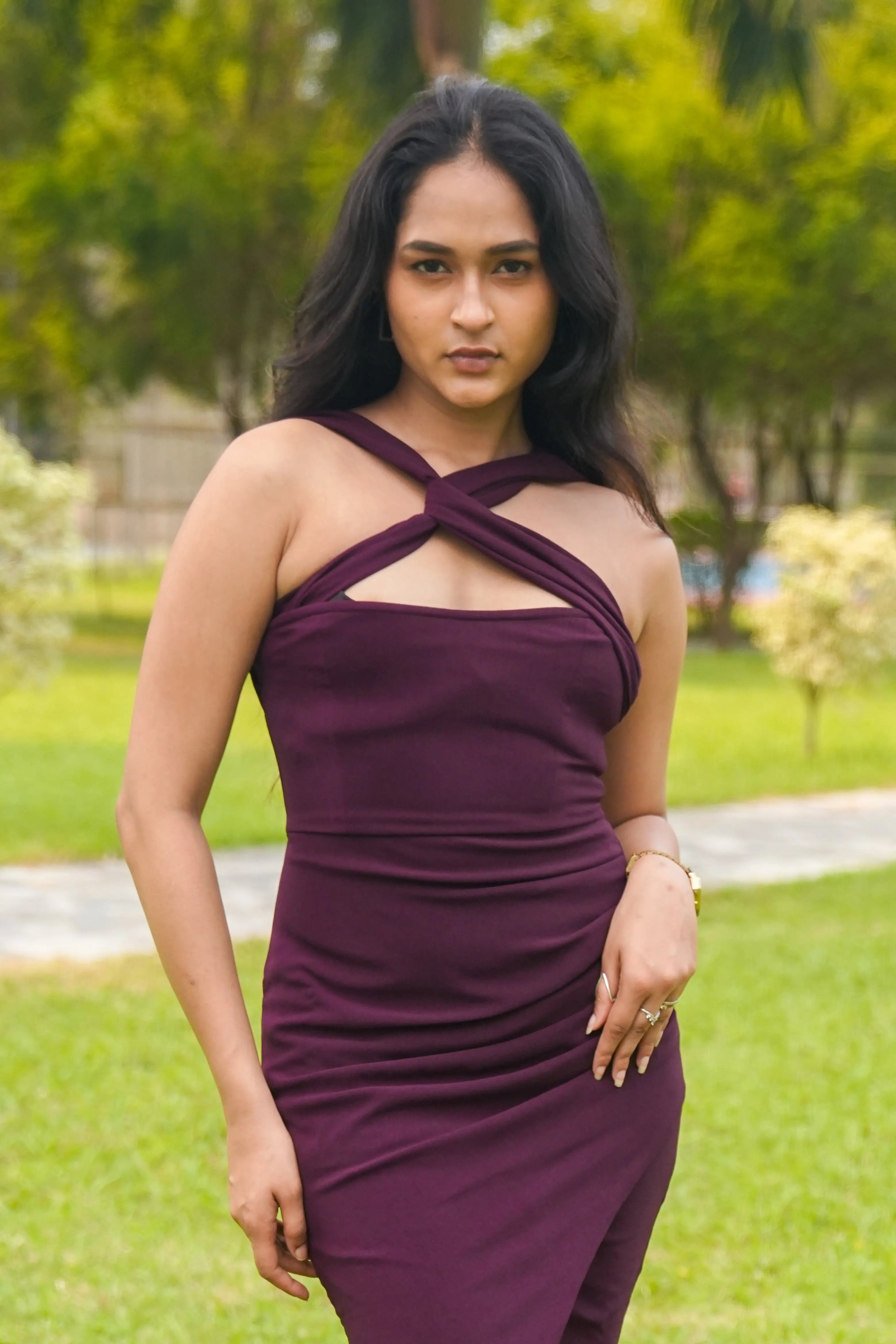 Wine Colour Sleeveless Dress DLPL