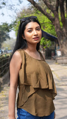 Dark Olive Green Layered Sleeveless Top DLPL
