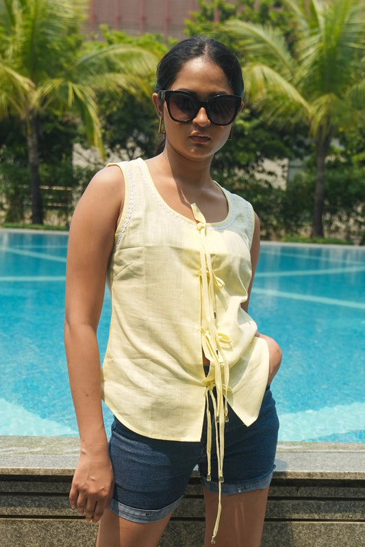Light Yellow casual Sleeveless Top DLPL