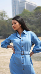 Midi denim Shirt dress with long sleeve DLPL