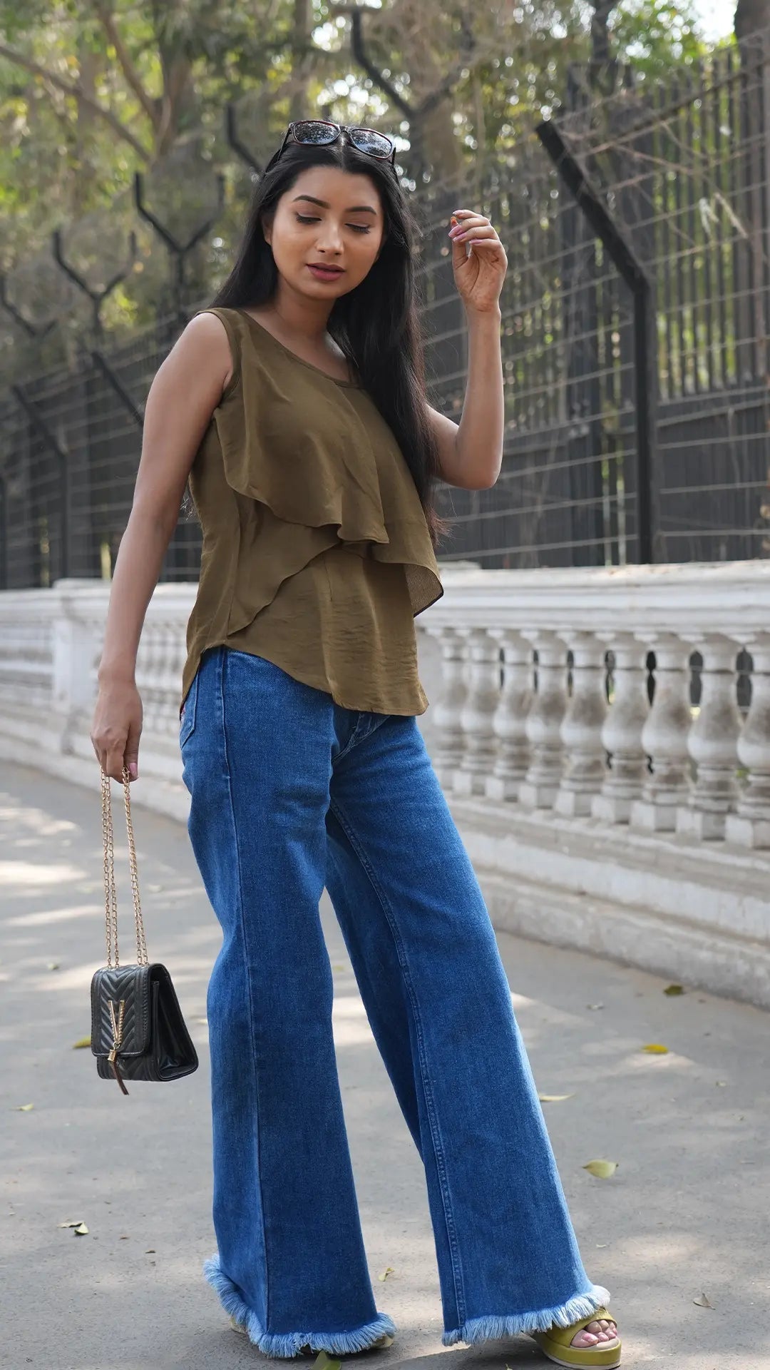 Dark Olive Green Layered Sleeveless Top DLPL