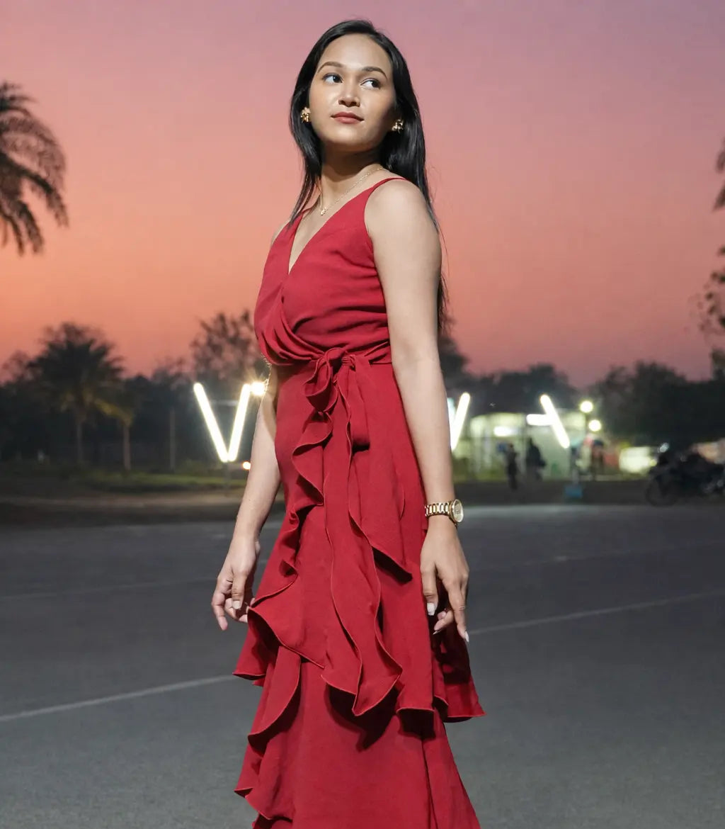 Crimson Dusk Wrap Dress DLPL