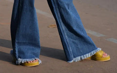Premium Cotton  Wide Leg  Jeans with Hem Distress DLPL