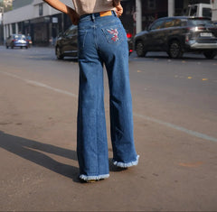 Premium Cotton  Wide Leg  Jeans with Hem Distress DLPL