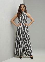 Black on White Geometric Design Jumpsuit