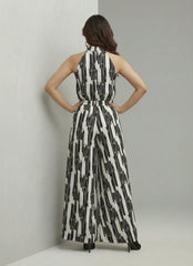 Black on White Geometric Design Jumpsuit
