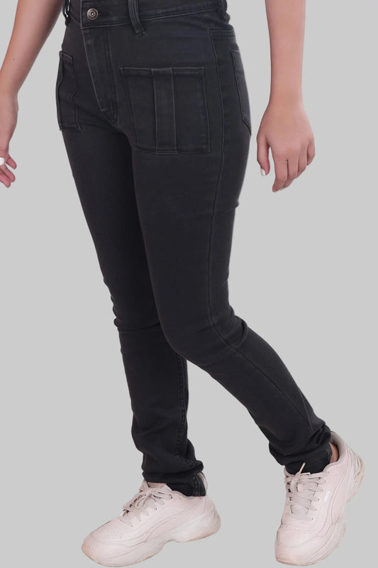 Black Skinny Fit Jeans with Pocket Embroidery DLPL