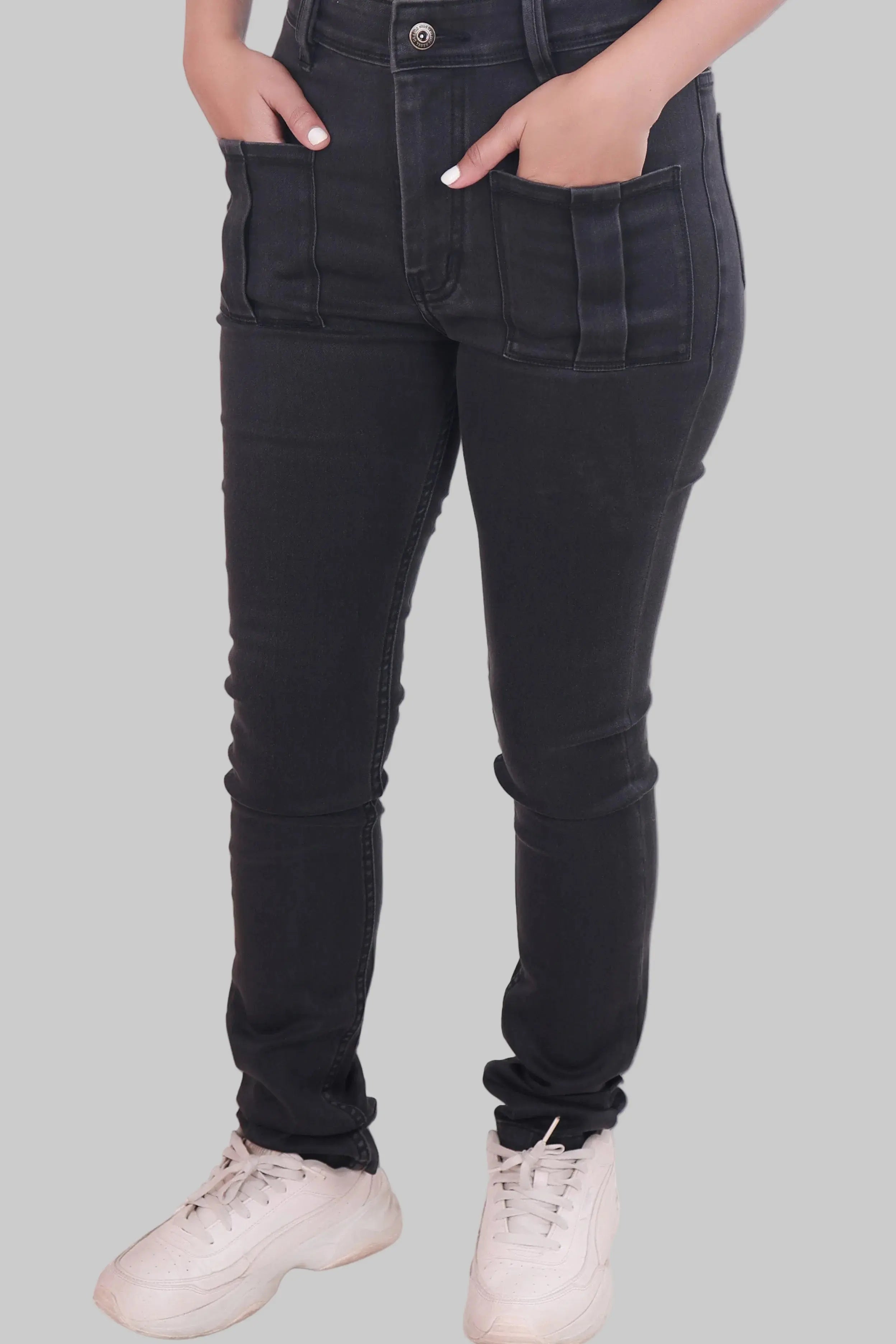 Black Skinny Fit Jeans with Pocket Embroidery DLPL