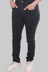 Black Skinny Fit Jeans with Pocket Embroidery DLPL