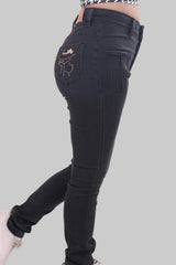Black Skinny Fit Jeans with Pocket Embroidery DLPL
