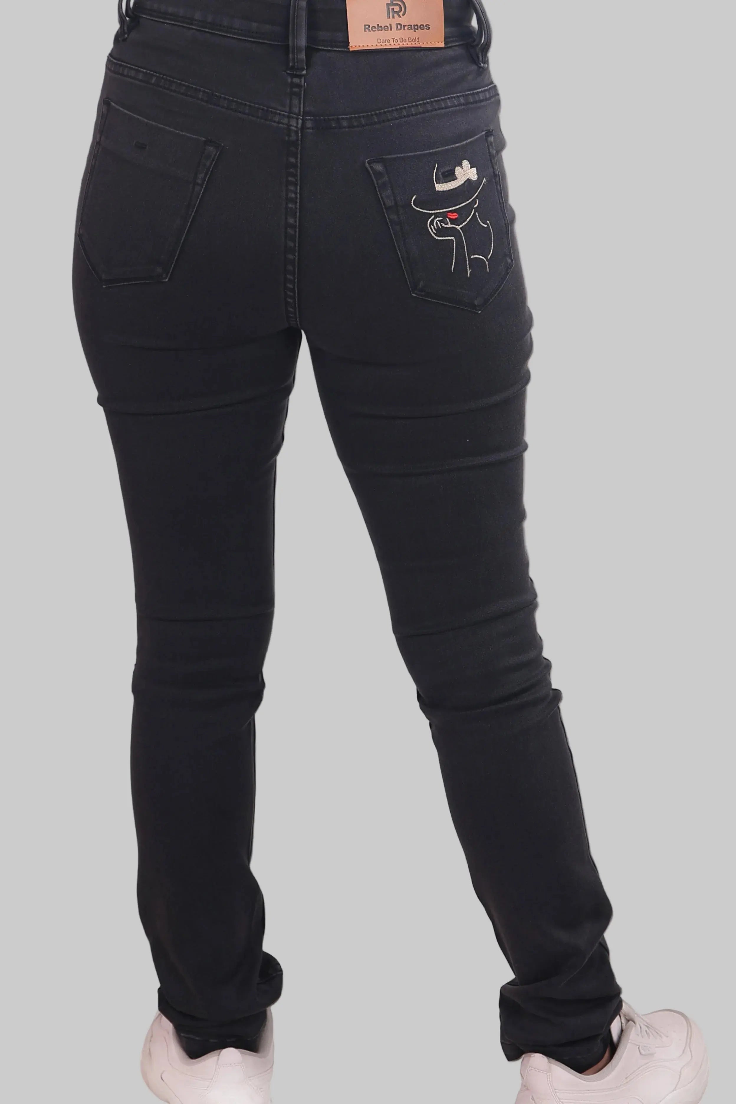 Black Skinny Fit Jeans with Pocket Embroidery DLPL