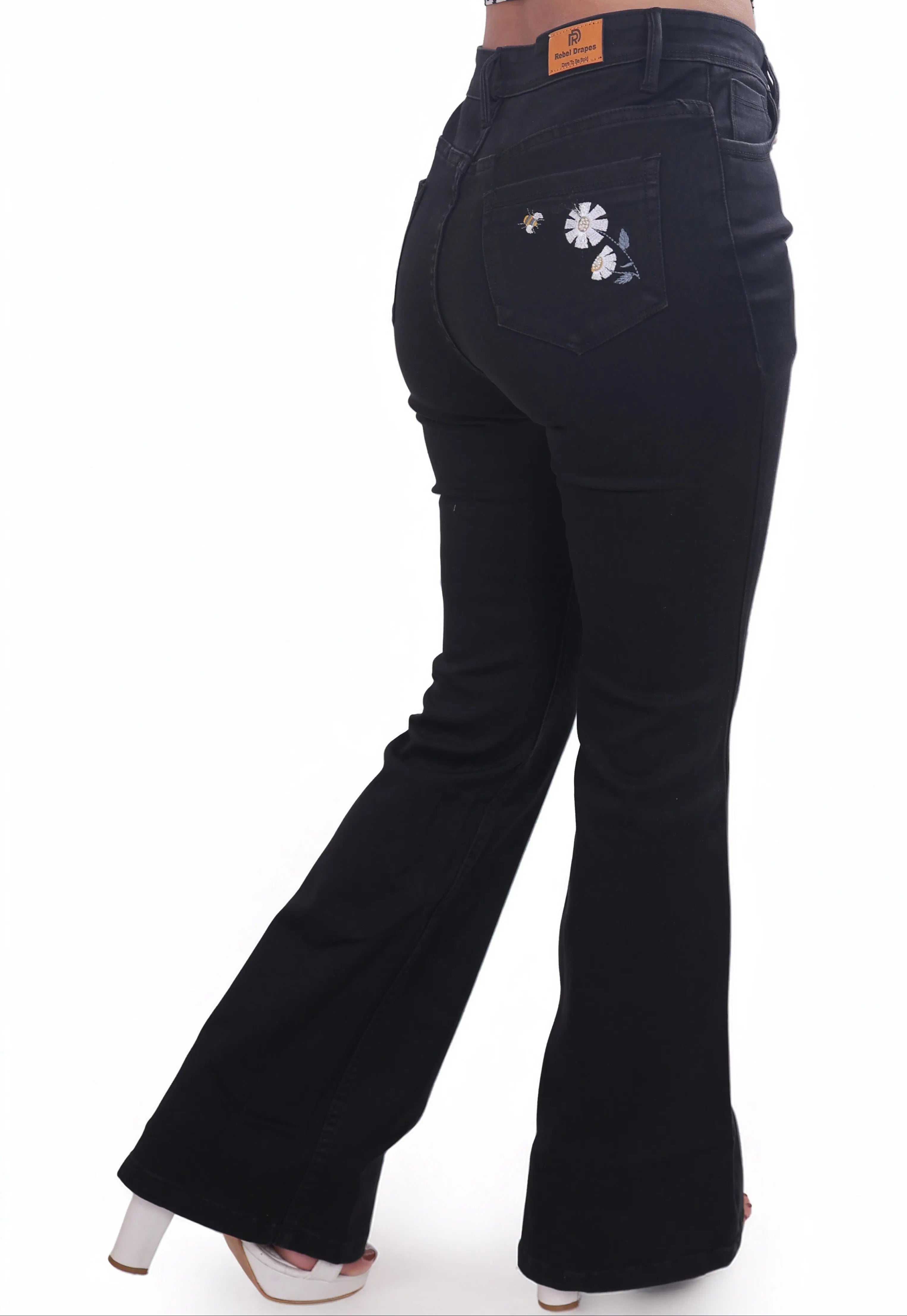 Black Flared Jeans with Embroidery DLPL