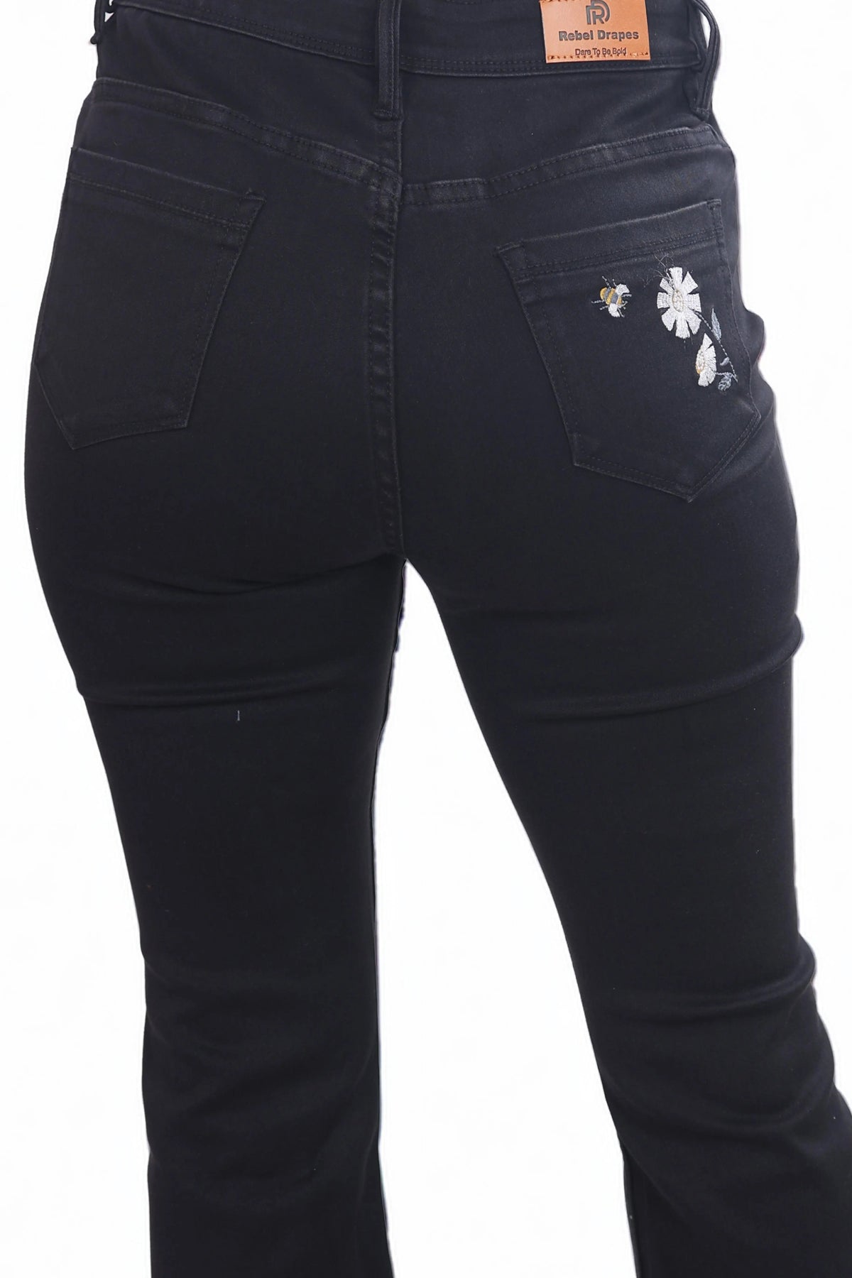 Black Flared Jeans with Embroidery DLPL