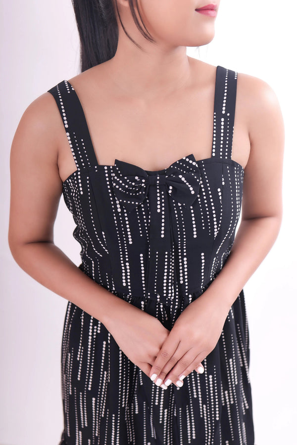 Sleeveless Black Patterned Short Dress