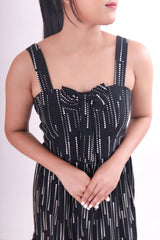 Sleeveless black patterned Short Dress DLPL