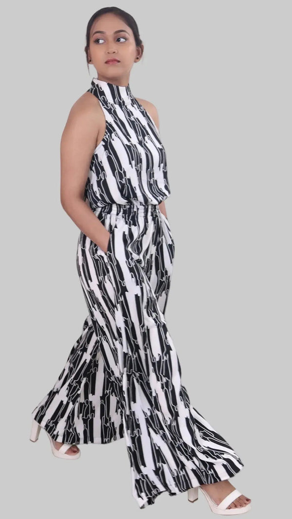 Black on White Geometric Design Jumpsuit