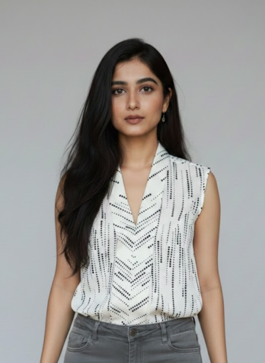 Short Sleeve Black on White Top