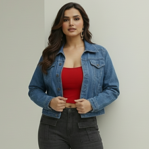 Blue Full Sleeve Denim Jacket with Embroidery