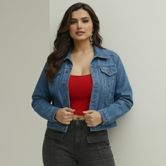 Blue Full Sleeve Denim Jacket with Embroidery