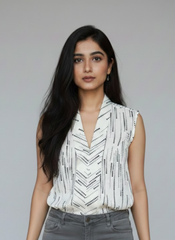 Short Sleeve Black on White Top