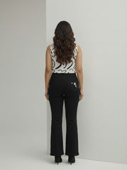 Black Boot Cut Jeans with Embroidery