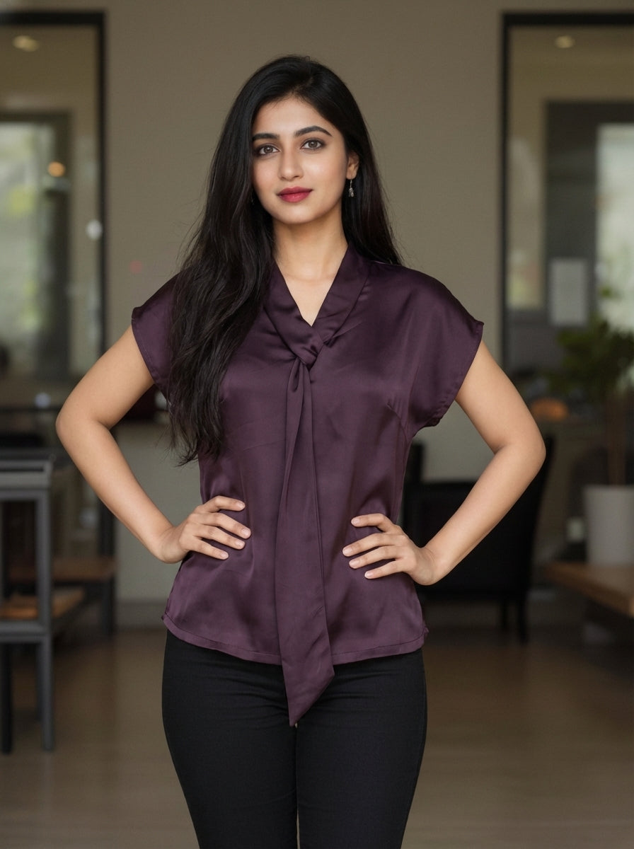 Short Sleeve Wine Color Top