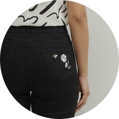 Black Boot Cut Jeans with Embroidery