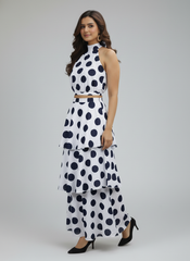 Dark Blue Polka Dots Two Piece Dress