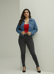 Blue Full Sleeve Denim Jacket with Embroidery