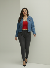 Blue Full Sleeve Denim Jacket with Embroidery