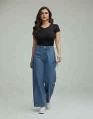 Straight Fit Jeans with Side Tie String